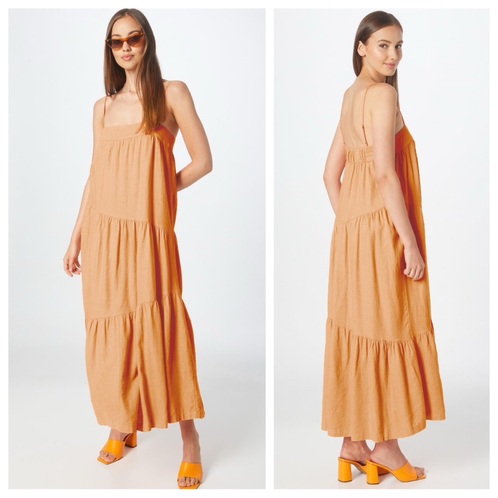 NWOT Abercrombie & Fitch Linen-blend Asymmetrical Tiered Maxi Dress Orange Sz XL